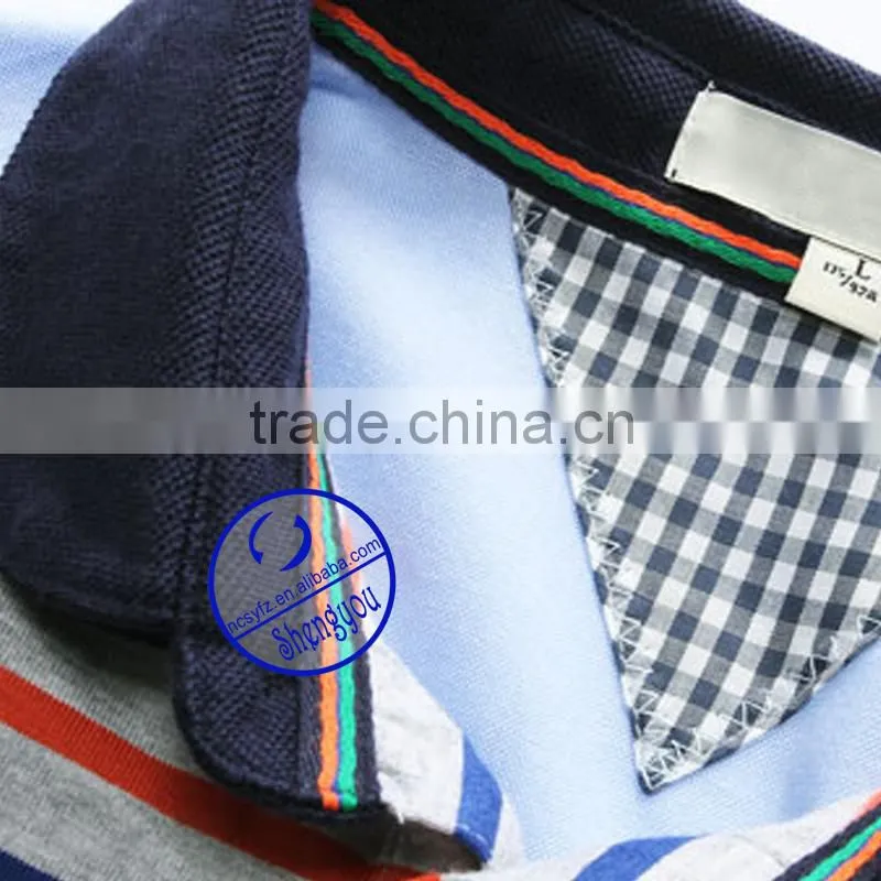 Custom yarn-dyed cotton fabric adults short sleeve striped polo t shirt
