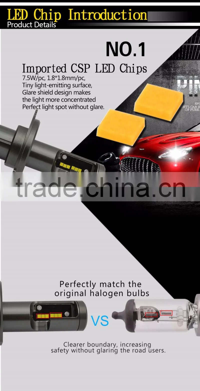 CSP LED Headlight Bulbs Kit - car kit H11 (H8, H9) - 30w 4200Lm 6000K led light warm white CSP - 1 Year Warranty