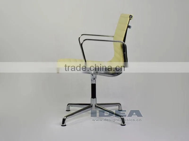 Replica Charles Low Back Ribbed meeting Chair - Cream White Color Genuine Leather