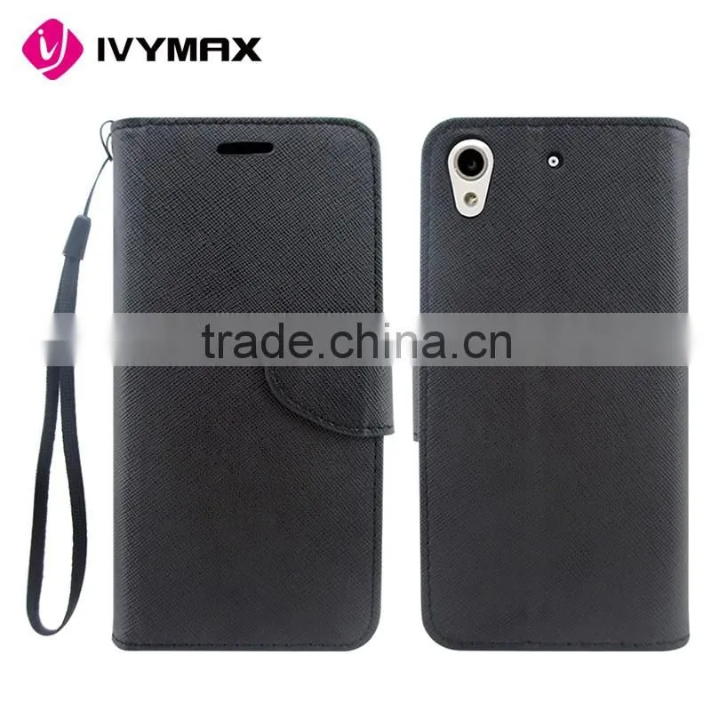 2016 trending products wallet phone case with wrist strap black style cover slim leather case for HTC 626