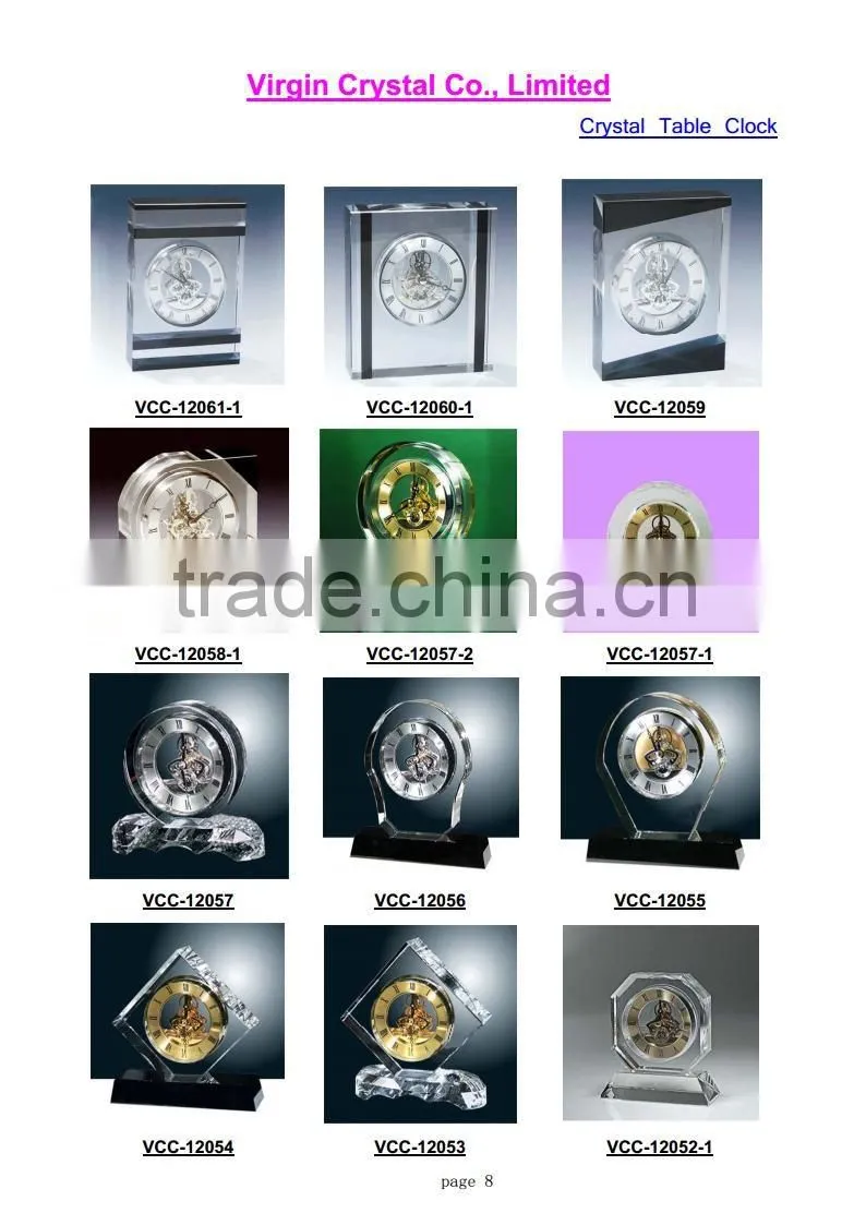 Wholesale sector shape crystal desk mechanical clock award office decoration
