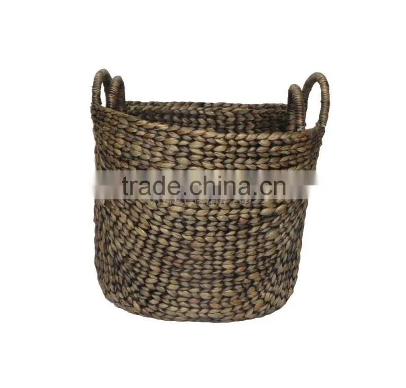 Round water hyacinth baskets with handles, storage water hyacinth baskets, laundry baskets, natural material with good price