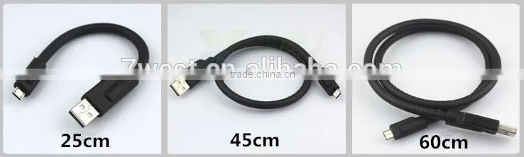 25/45/60cm Flexible Metal Micro USB Data Sync Charger Stand Holder Cable for Android phone Samsung iphone