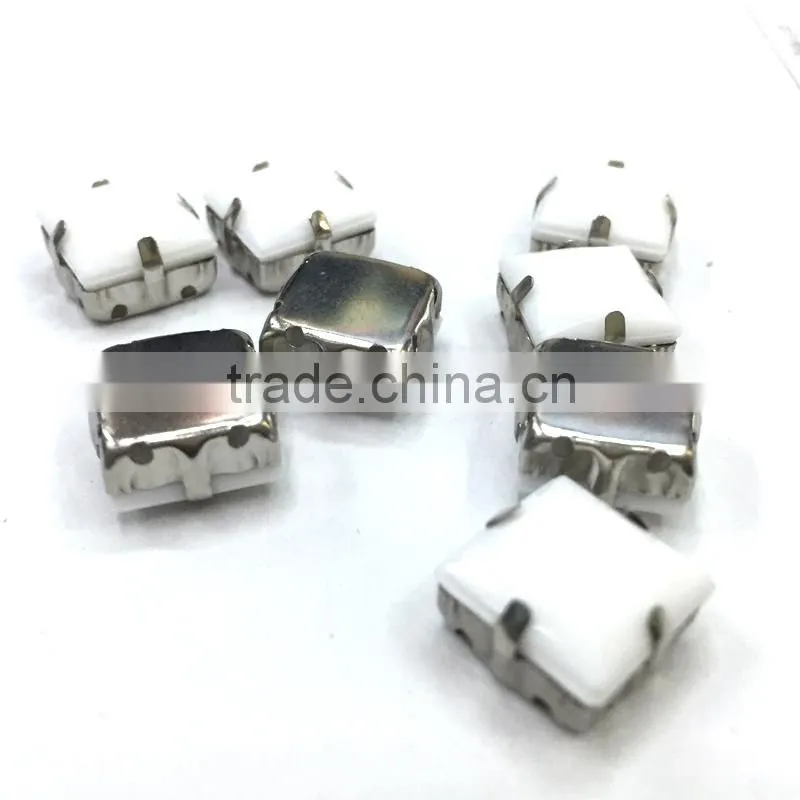 10*10mm square white acrylic rhinestone metal claw sewing on craft jewelry fittings trim garment