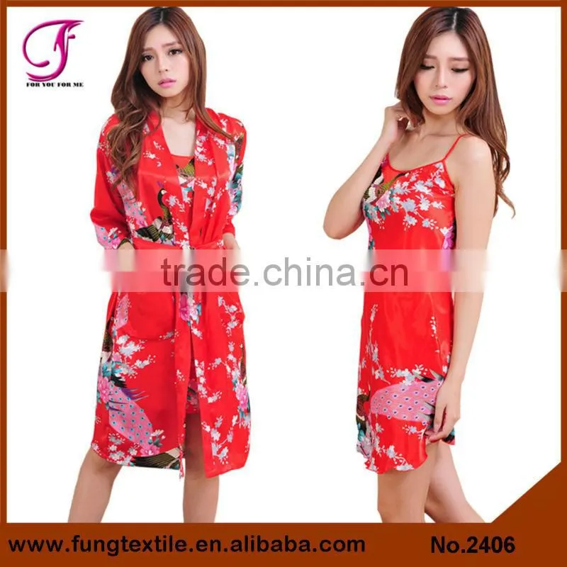 2405 Women Two-piece set Satin Bath Robe