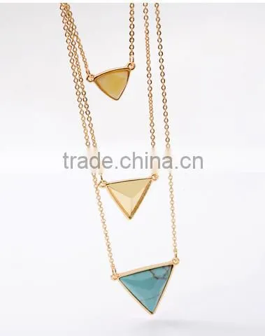 Yiwu factory three layers triangle turquoise necklace