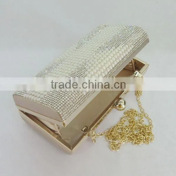 Customized ladies fashion clutch pearl metal box