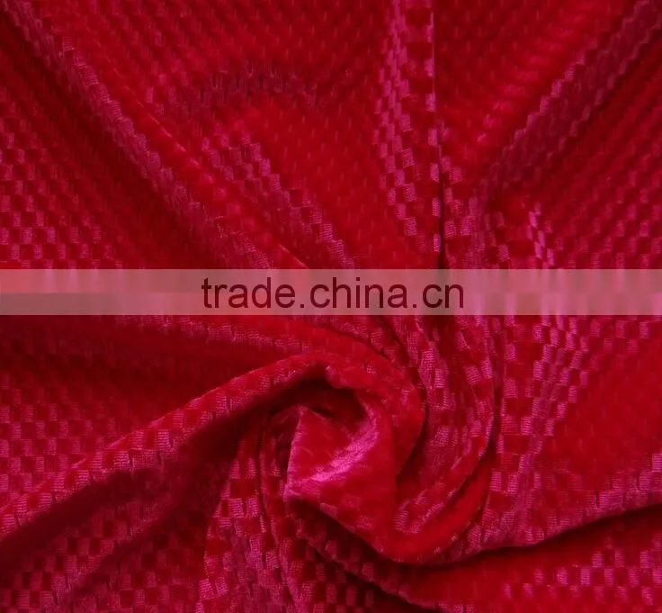 polyester plaid emboss solid color flocked velvet fabric
