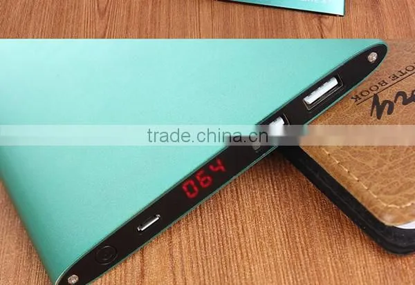 Ultra thin portable metal power bank with high capacity 20000mah super slim charger with LED torch