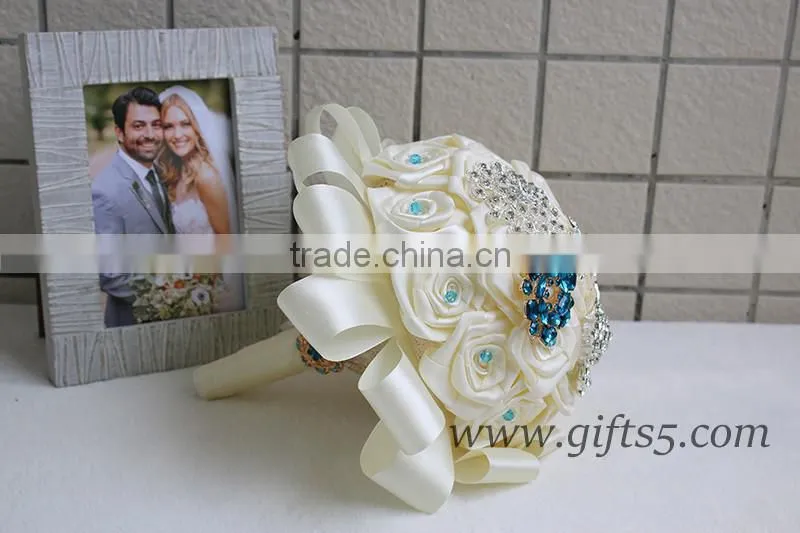 Customized Handmade wedding bouquets with gorgeous blue/ silver brooch