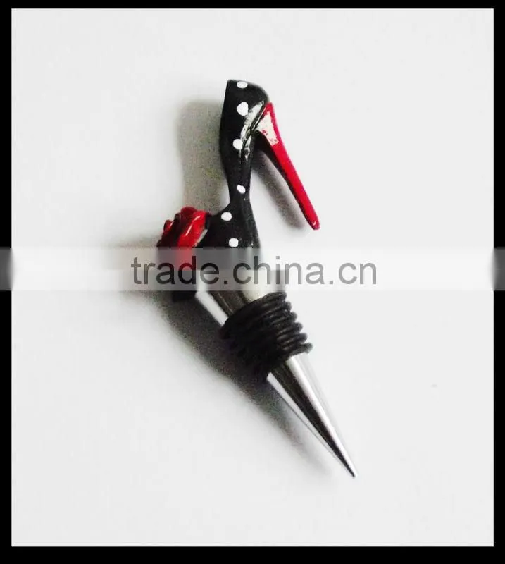 resin and metal Fashion design custom High Heel Shoe Wine Bottle Stopper