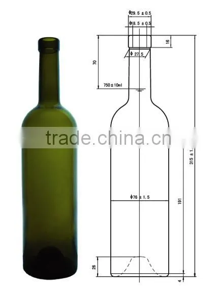Glasslucky 2014 hot sale dark green 750ml bordeaux wine bottles