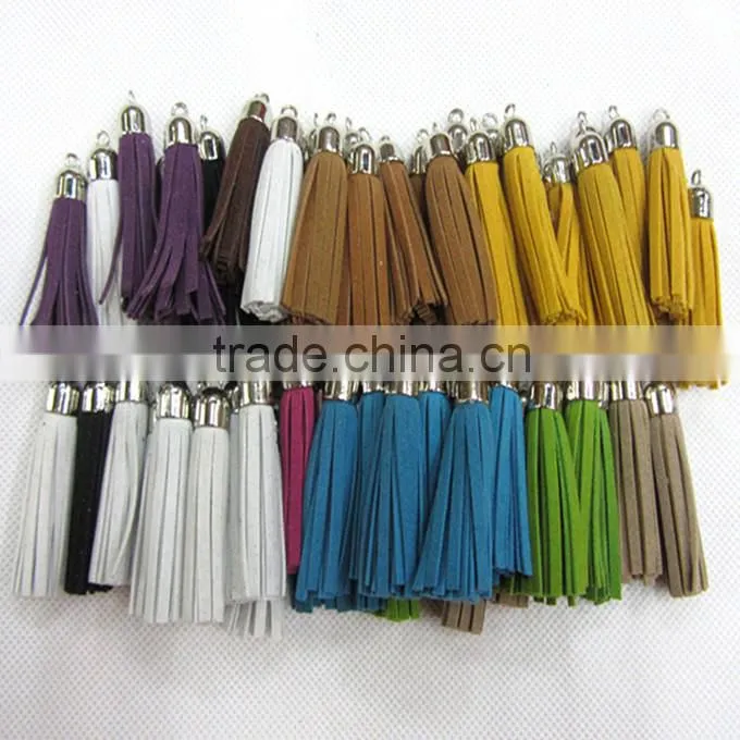 Wholesale 2015 new arrival imitation leather tassel with gold plated caps , colored leather tassel,