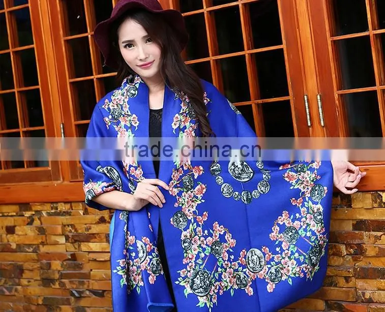 2016 New Design 100% Arcylic Women Ladies Winter Scarf Shawls Wrap Printed Coins and Floral Pattern Tassel
