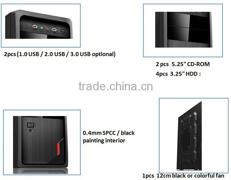 Horizontal,ATX Mid Tower Type and Desktop Application gaming pc case