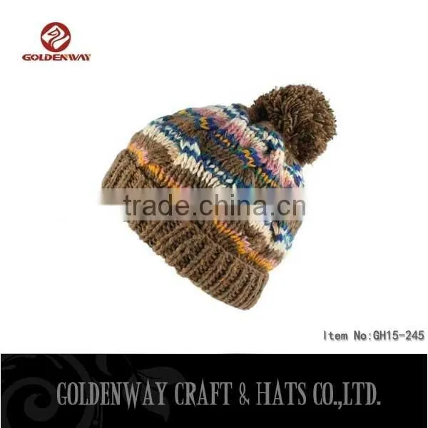 wholesale Hot Sale Fur Bobble girl Beanies Knitted Hats Knitted Wool Winter Beanie Hats