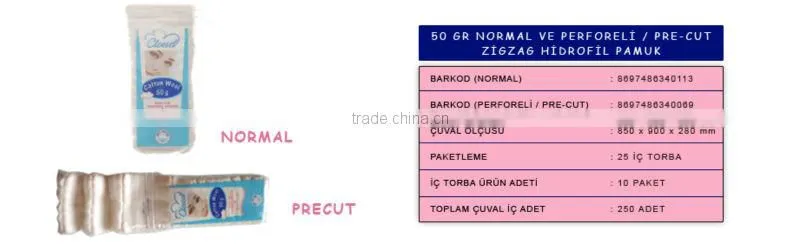 Turkish Normal Or Perforated (Precut) Zig Zag Cotton Wool 50 gram 100 gram Cotton Wool 250gram 500 gram 1000 Gram Made in Turkey