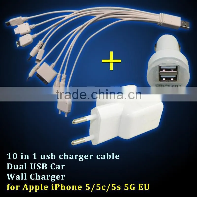 New 3 in 1 charger cable Universal multi usb mobile phone charger cable usb car charger/usb home wall charger AC adapter 3in1