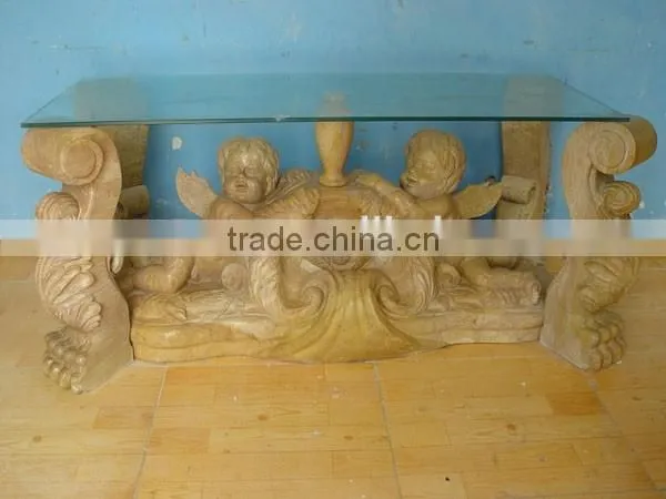 Modern style glass top hand carved marble base dining table
