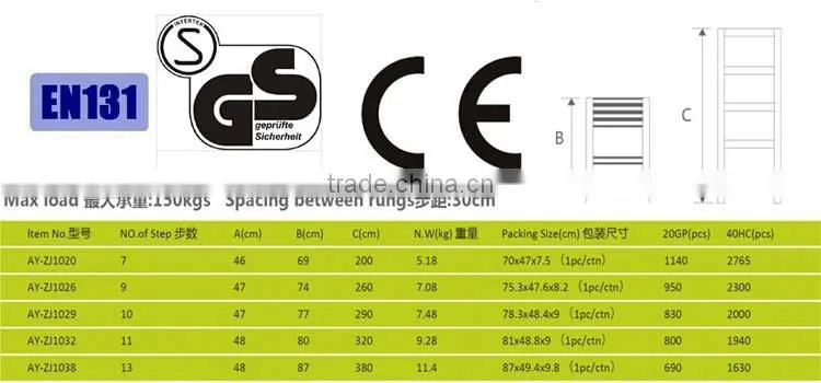 2015 hot sell Aluminum straight telescopic ladder