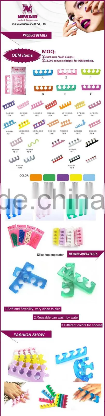 Professional nail art silicone toe separator and EVA colorful finger spacer for nails