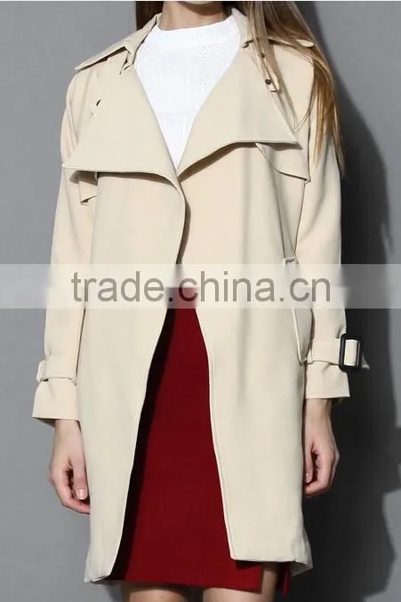 Beige /Grey/Indigo blue color Open front design Full lined long jacket,beautiful women Belted Textured Trench jacket Coat