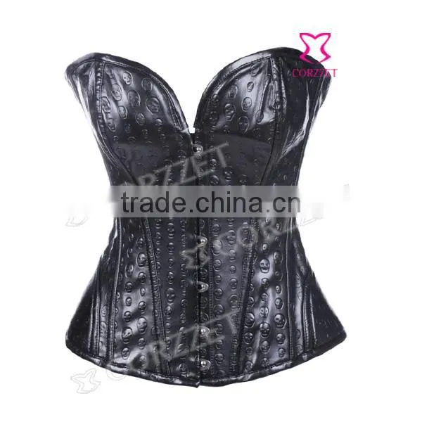 Ladis Sexy Bodysuit Leather Corset Steel Boned Corset Top
