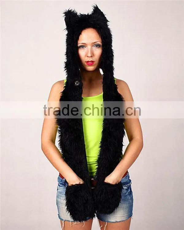 Super quality hot selling stylish animal hood hat scarf gloves with paws