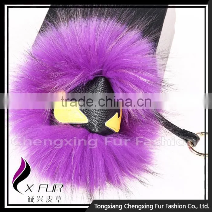 CX-R-48M China Wholesale Red Raccoon Fur Keychain With Fur Pompon