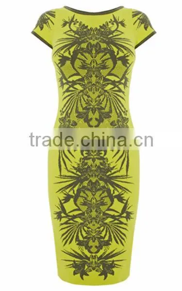 2014 Sexy jungle print stretch knit lady's dress