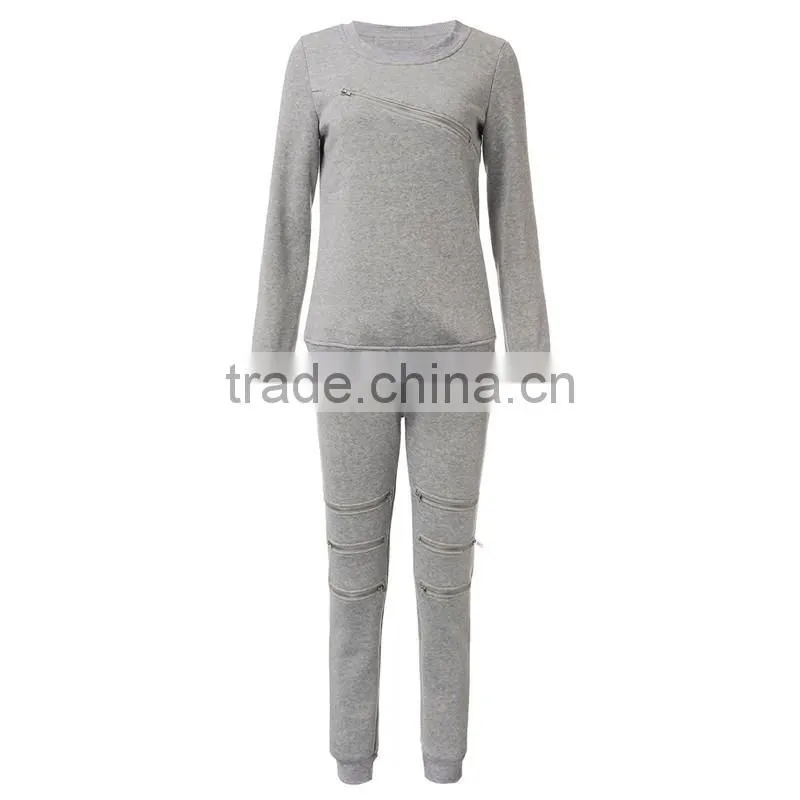 2016 Fashion Women Autumn Sweatshirt Front Zipper O-Neck Long Sleeve Sport Suits 2 Pieces Set Ladies Hoodies Tracksuits