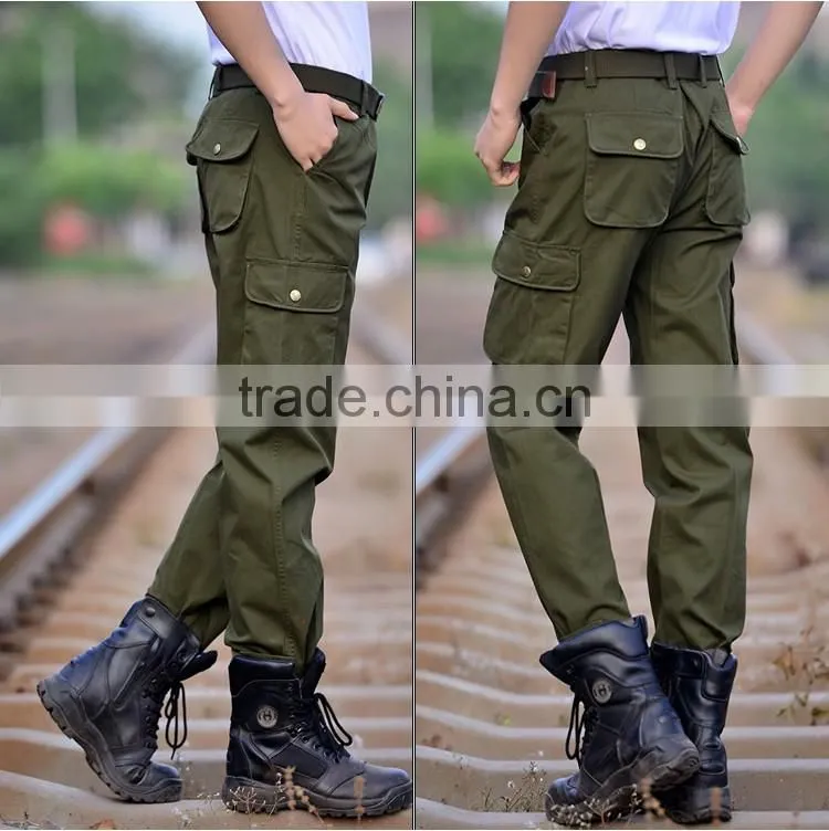 Juqian workwerar stylish casual quality quick drying green multi-pockets work pants mens with knee pad