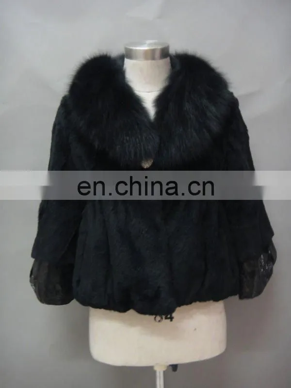 Rabbit Fur Coat with Fox Fur Collar