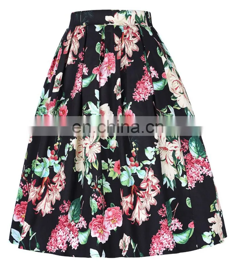 Grace Karin Women's Vintage Retro Pleated Cotton Floral Printed Summer Skirt 5 Patterns CL010401-4
