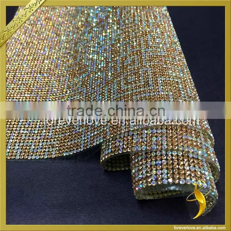 Wholesale dmc rhinestone mesh ab crystal trimming korean hotfix rhinestones banding FRM-213