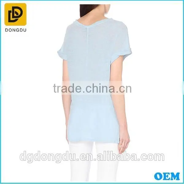 Customized Comfortable Round- neck T shirt for Women Design Linen T shirt