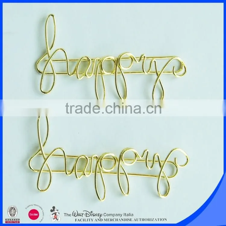Custom letter paper clip with shiny gold finished