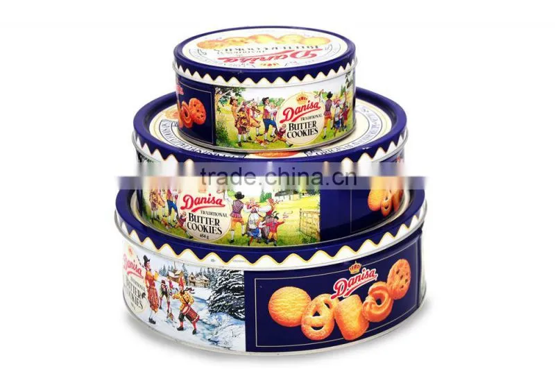 food grade round Christmas cookies tin set/Christmas cookies box Tin set