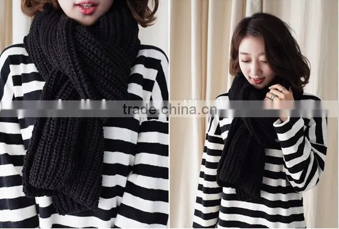 New Korea Fashion Winter Plain Acrylic Crochet Unisex Woman Man Ladies Knitted Scarf