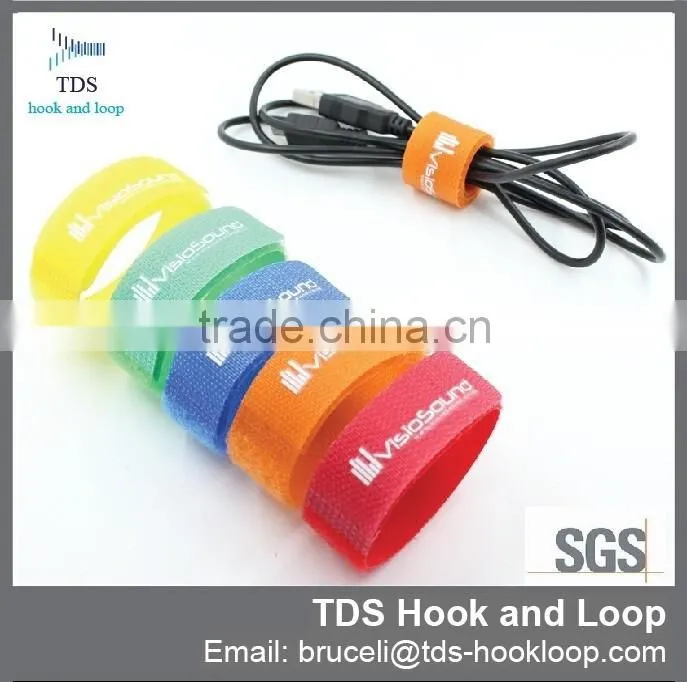 custom logo colorful hook and loop cable tie