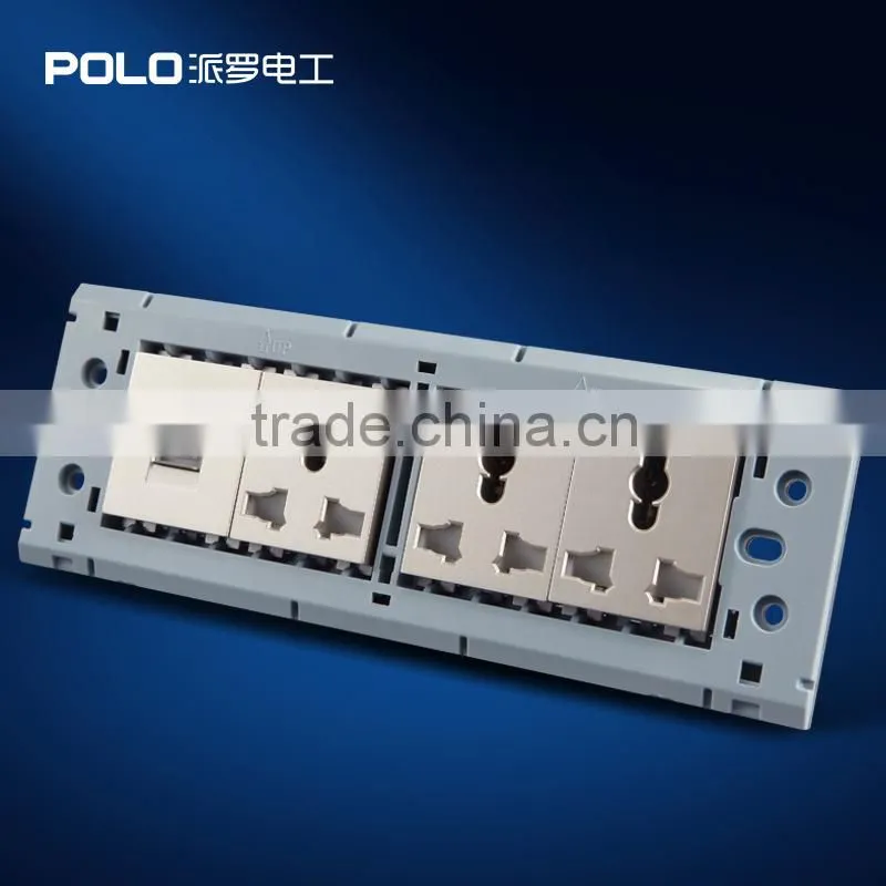 2015 new design stainless steel PC material multi-role Telephone with three 3 pin universal socket