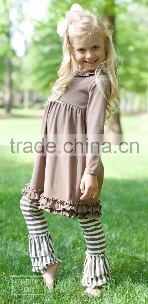 Fashion Little girls ruffle tunic top children fancy tunic top with matching ruffle pants