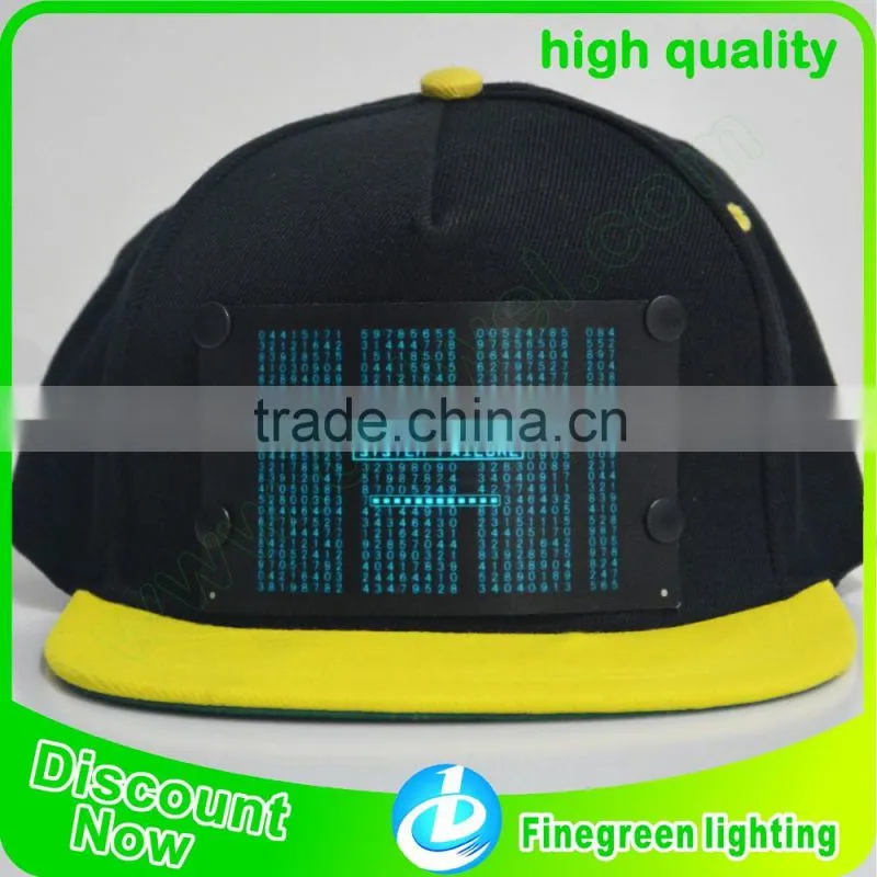 new style el panel hat,.el panel cap electroluminescent hat with snap button