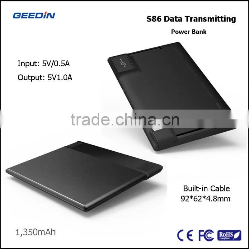 portable charger ultra slim power bank 1500mah credit card-sized battery pack