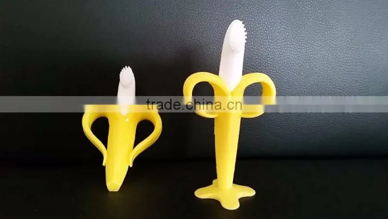 OEM stand up banana shape baby silicone teether pacifier baby teether brush