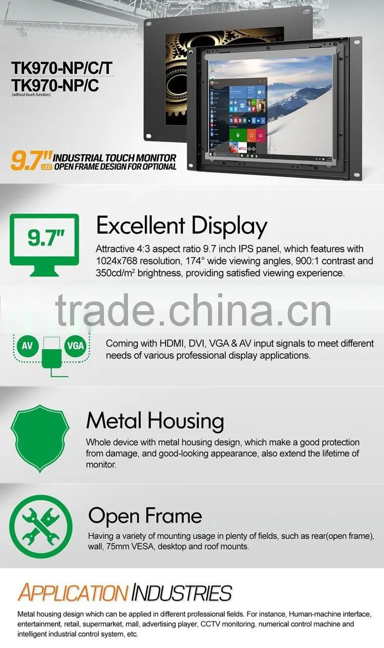China Wholesale 9.7 Inch Open Frame Touch Monitor Appy For Industrial Control System