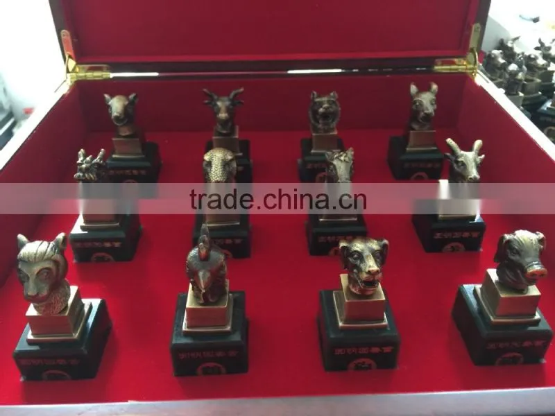 Factory Supply Chinese Twelve Animal Zodiac Bronze-plated Jade Seal Craft
