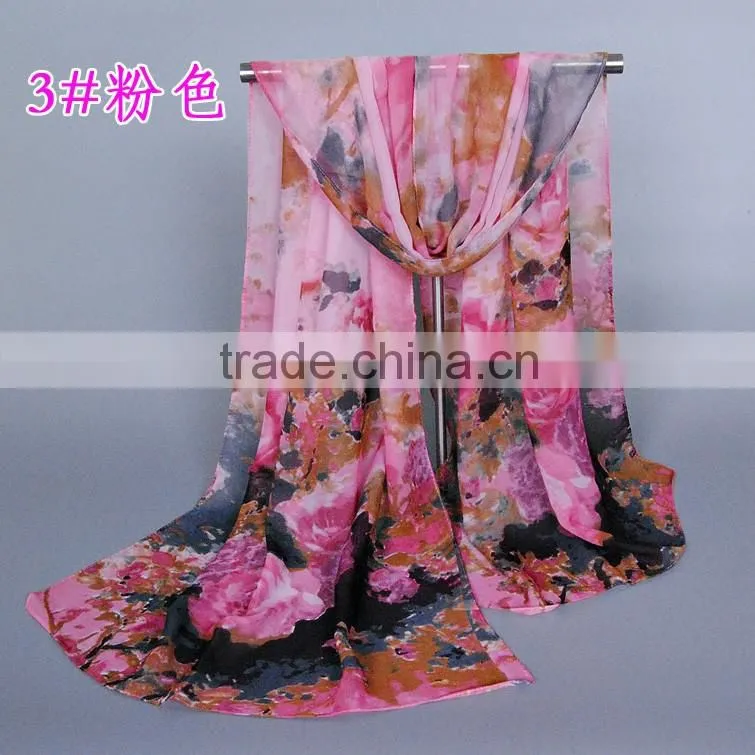 Scarf China Wholesale women fashion flowers Pattern scaves Chiffon silk 160*50 scarves pashmina shawls