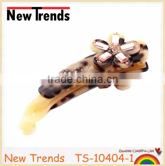 New arrival large beautiful tortoise flower hair clips with rhinestone