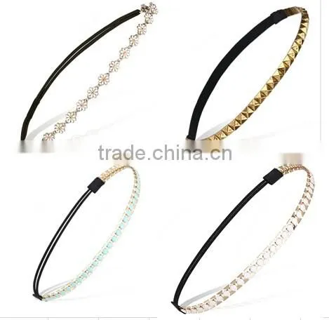 Promotional Women's Adjustable crystal hair accessory flower hairband,elastic hair band